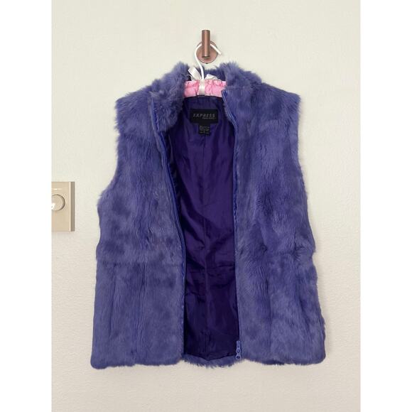 Vintage Express Rabbit Fur Vest Womens S Purple Zip Front Retro 90s Y2K - Picture 2 of 10